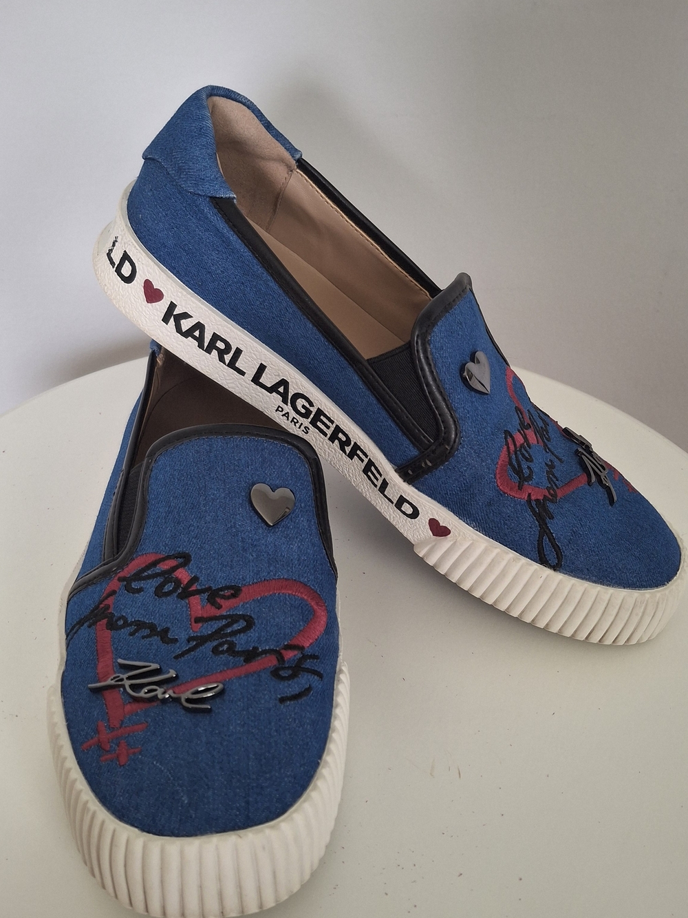 Karl Lagerfeld Paris Jessie Slip-On Sneakers Blue & White 6M